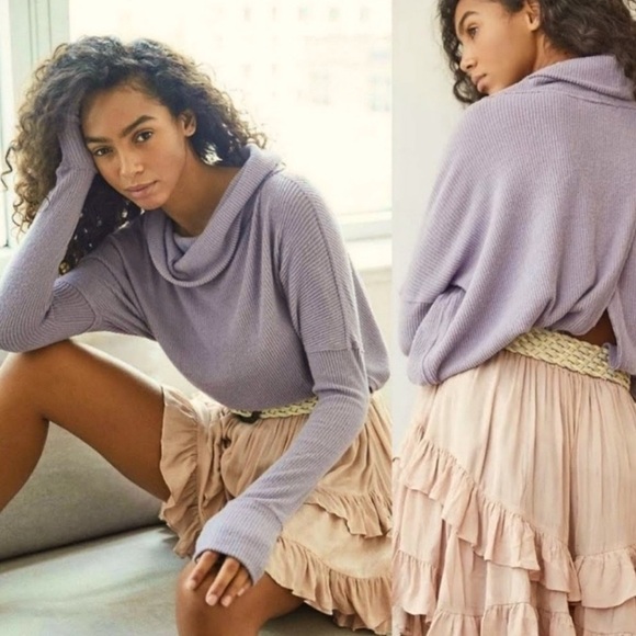 Free People We The Free Purple Smoke Long Sleeve Cowl Neck Top sz. S - Picture 4 of 4